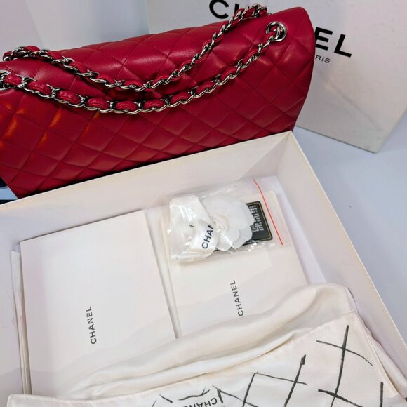 Chanel Rare 2013 17b Red Quilted Classic Jumbo Lambskin Double Flap Bag - Picture 6 of 16